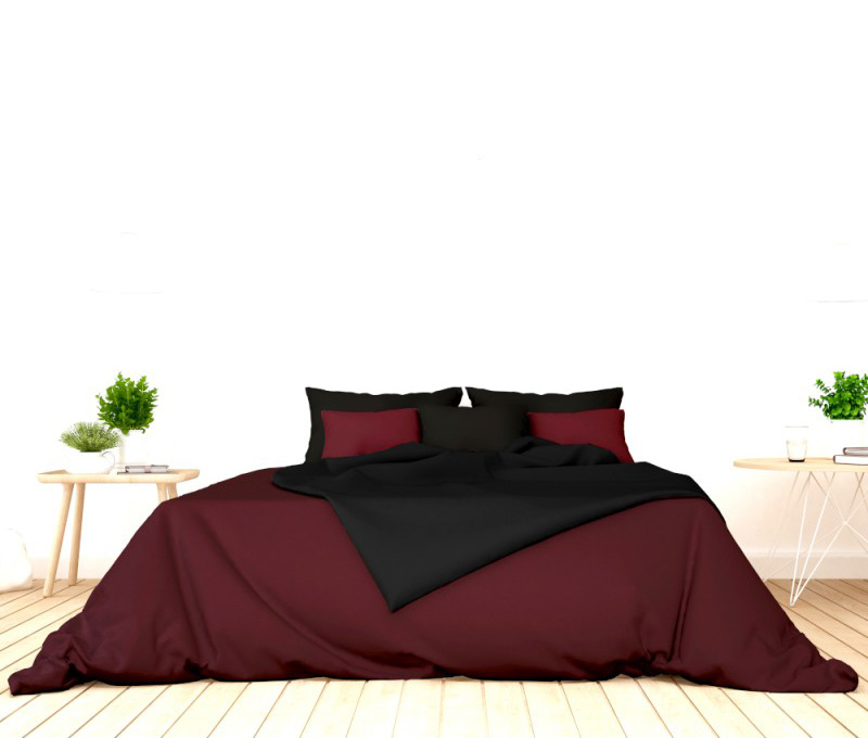 Ervi Luxsusní saténové oboustranné bavlněné povlečení vínové/černé