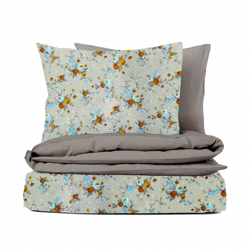 Ervi bavlněné povlečení oboustranné - růžičky na béžovém/šedé