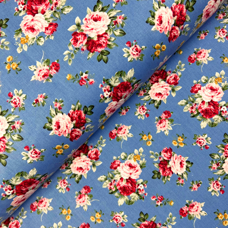 Ervi Bavlněná látka/plátno š.240cm -  růžičky na modrém č.25149-4, metráž