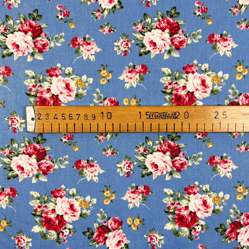 Ervi Bavlněná látka/plátno š.240cm -  růžičky na modrém č.25149-4, metráž