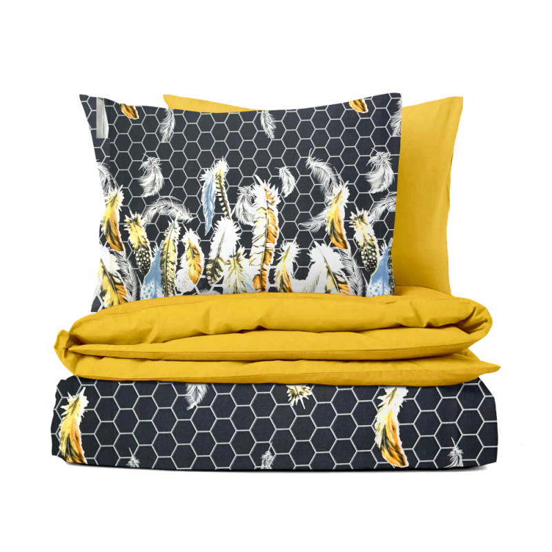 Ervi bavlněné povlečení oboustranné - peří na šedém/žluté