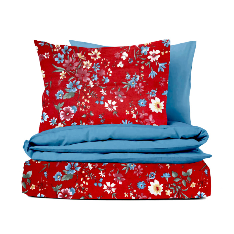 Ervi bavlněné povlečení oboustranné - Květinová louka/modré