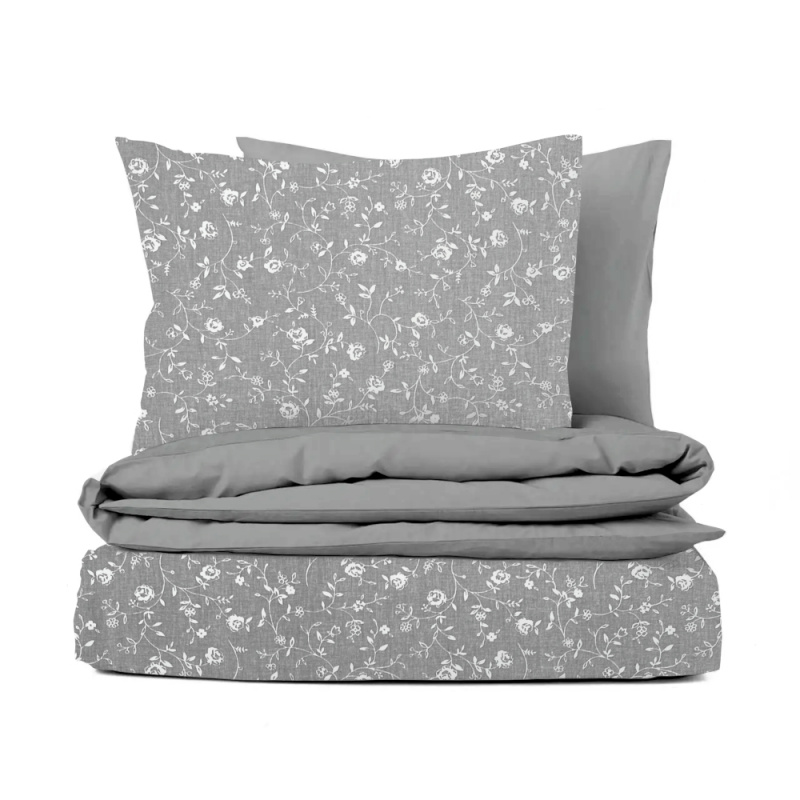 Ervi bavlněné povlečení oboustranné - květiny na šedém/šedé