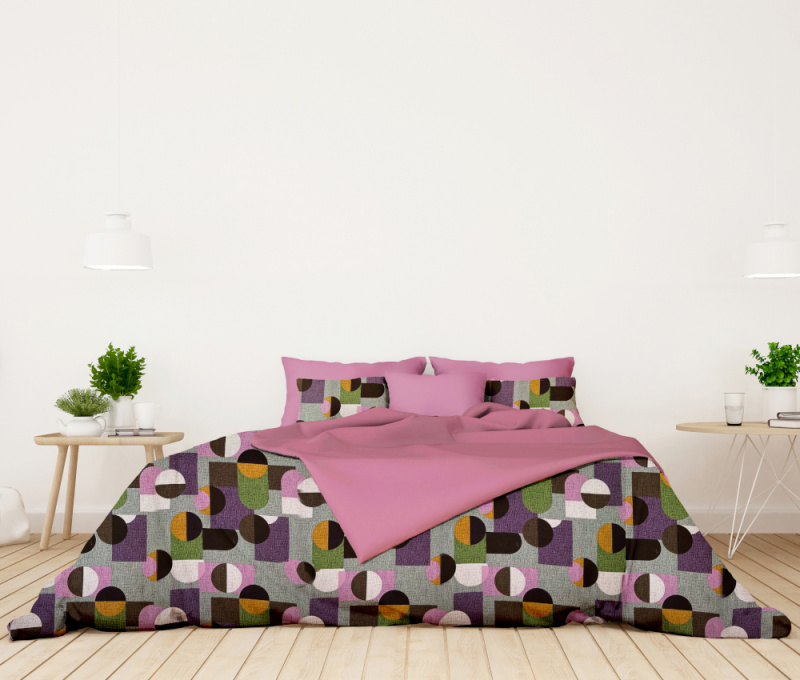Ervi FLANELOVÉ bavlněné povlečení DUO - Abstrakce fialovo-šedá/růžové