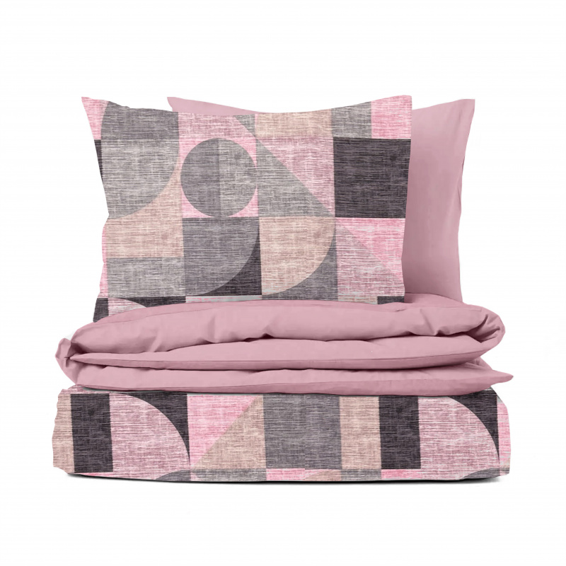 Ervi FLANELOVÉ bavlněné povlečení DUO - Abstrakce růžovo-šedá/růžové