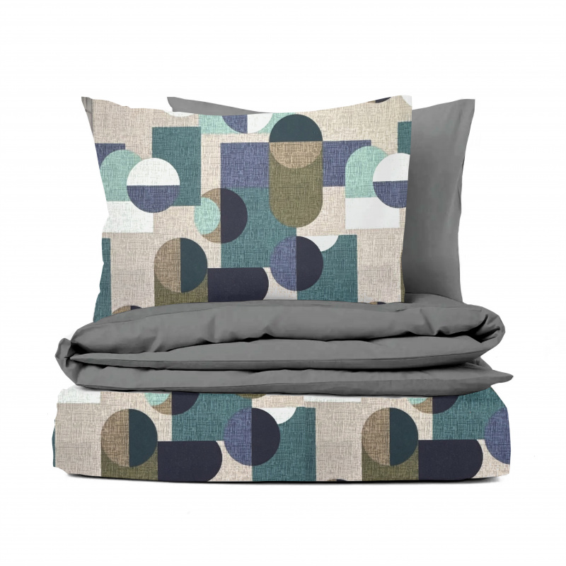 Ervi FLANELOVÉ bavlněné povlečení DUO - Abstrakce Šedo-modrá/šedá