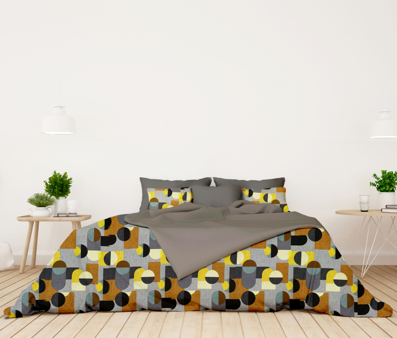 Ervi FLANELOVÉ bavlněné povlečení DUO - Abstrakce žluto-šedá/šedá
