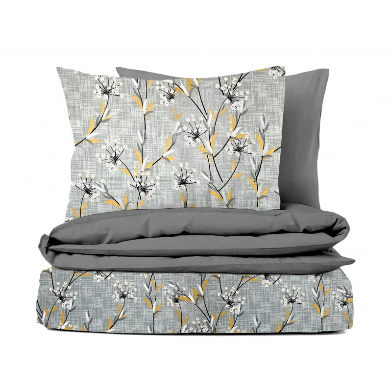 Ervi bavlněné povlečení oboustranné - luční květiny/šedé