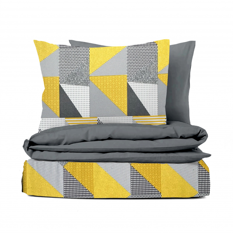 Ervi FLANELOVÉ bavlněné povlečení DUO - Abstrakce žlutá/šedá