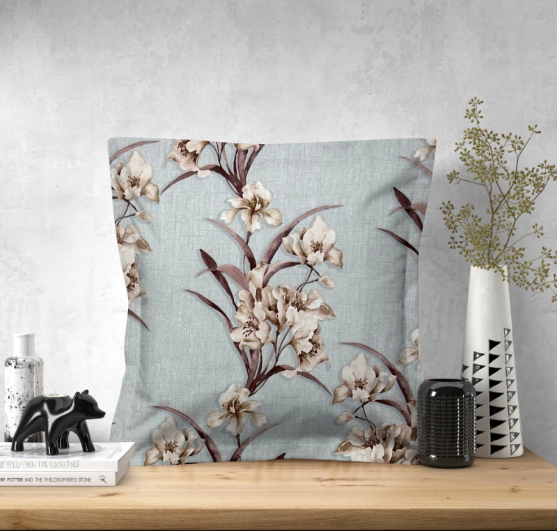 Ervi povlak na polštář bavlněný s lemem - hnědé kosatce