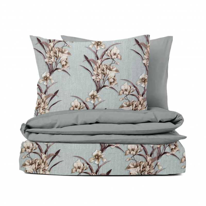 Ervi bavlněné povlečení oboustranné - hnědé kosatce/šedé