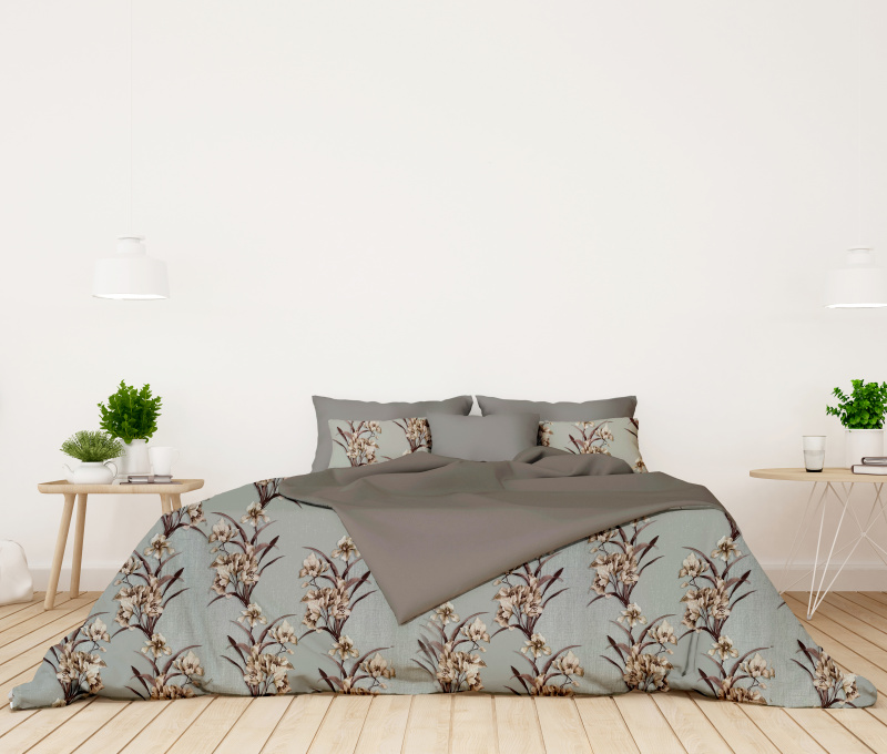 Ervi bavlněné povlečení oboustranné - hnědé kosatce/šedé