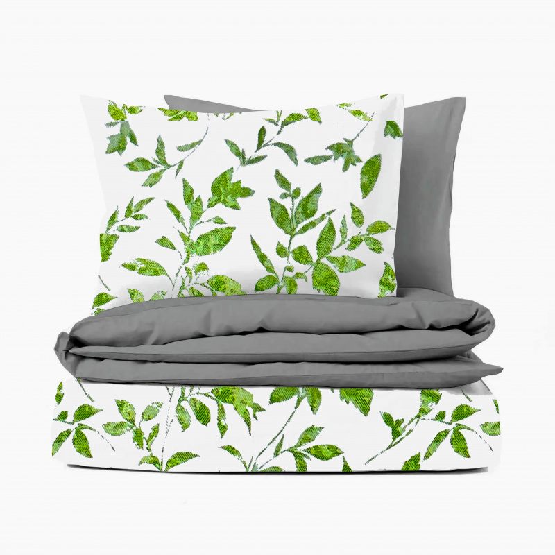 Ervi bavlněné povlečení oboustranné - Zelené listy/šedé