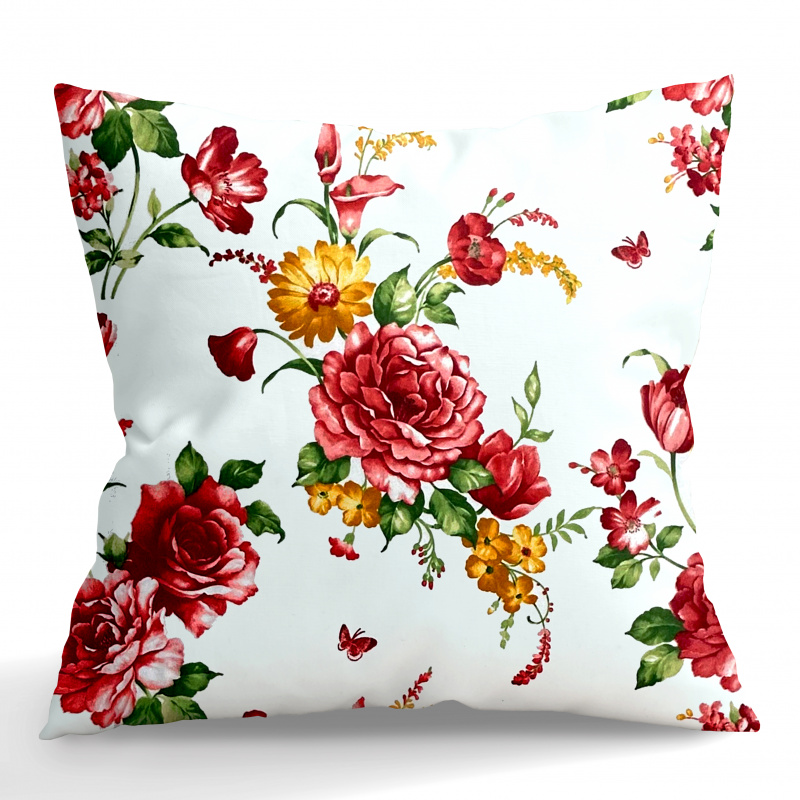 Ervi povlak na polštář bavlněný - Červené a žluté květy