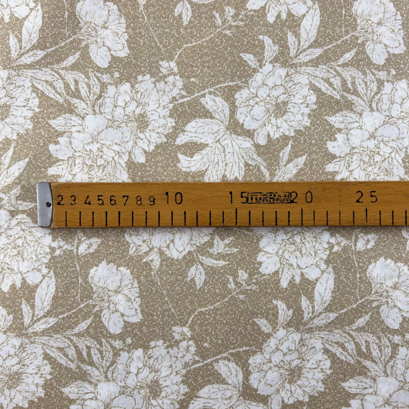 Ervi Bavlněná látka/plátno š.240cm - bílé květy na hnědém -26726-2, metráž