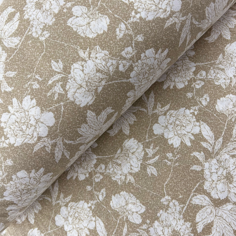 Ervi Bavlněná látka/plátno š.240cm - bílé květy na hnědém -26726-2, metráž