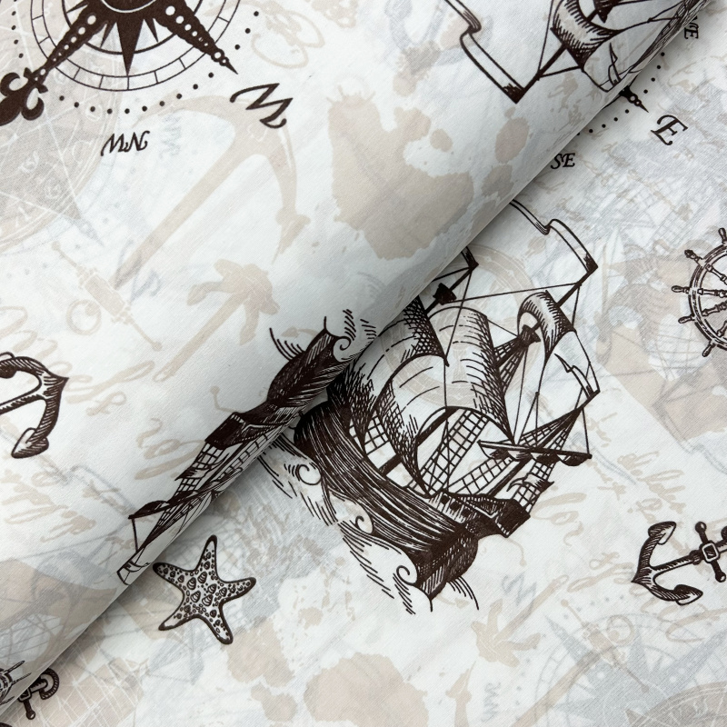 Ervi Bavlněná látka/plátno š.240cm - Mořská dobrodružství hnědé - 27605, metraž