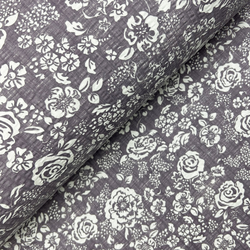 Ervi bavlna - Krep š.240 cm - Květy na lilkovém č.26550-10, metráž