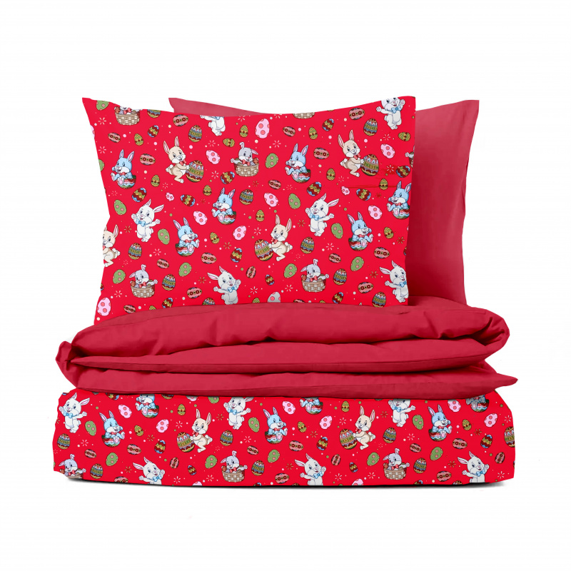 Ervi bavlněné povlečení oboustranné - Velikonoční zajíčci-červené/červené