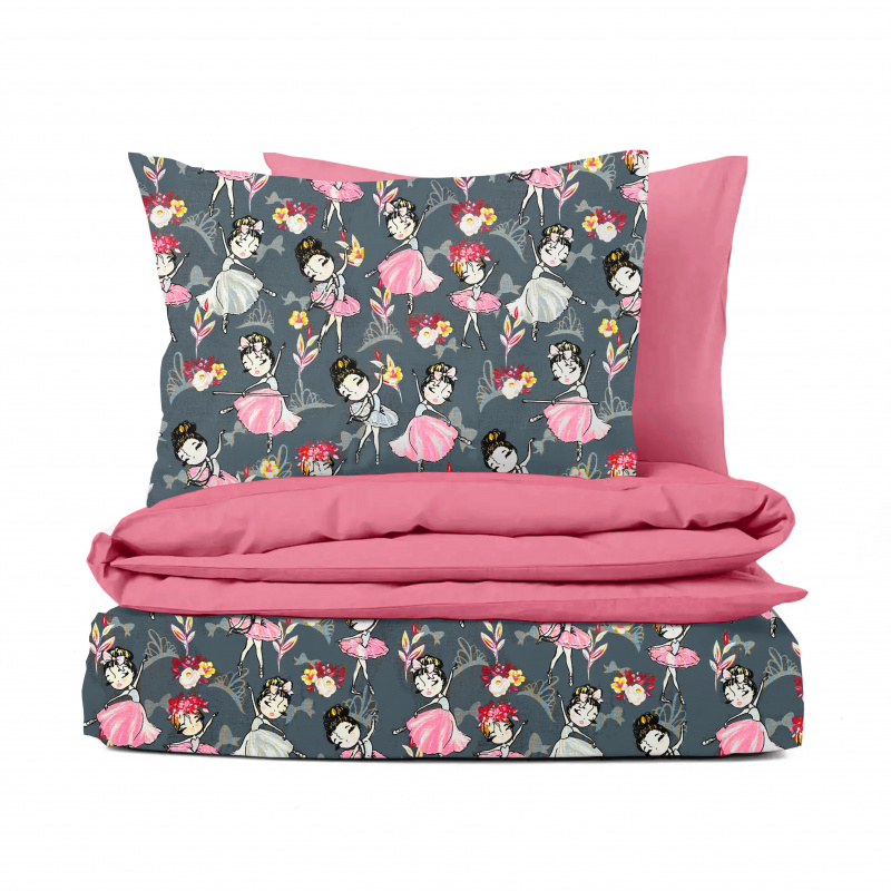 Ervi bavlněné povlečení oboustranné - baleríny na šedém/ružové