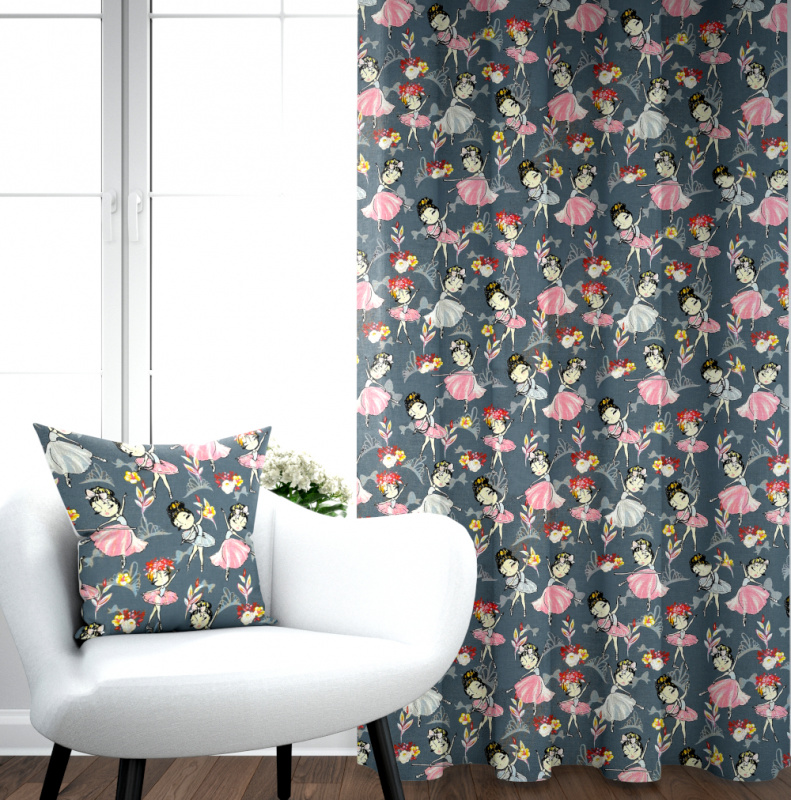 Ervi bavlněný závěs  Ervi - baleríny na šedém