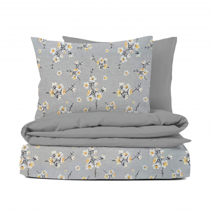 Ervi bavlněné povlečení oboustranné - Třešňový květ na šedém/šedé2