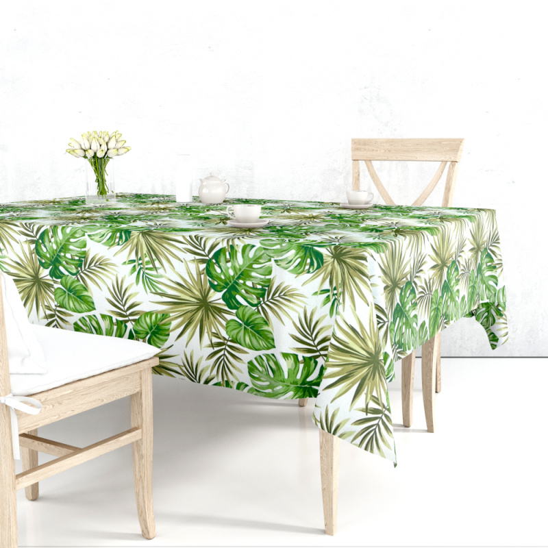 Ervi bavlněný ubrus na stůl čtvercový - Monstera zelená