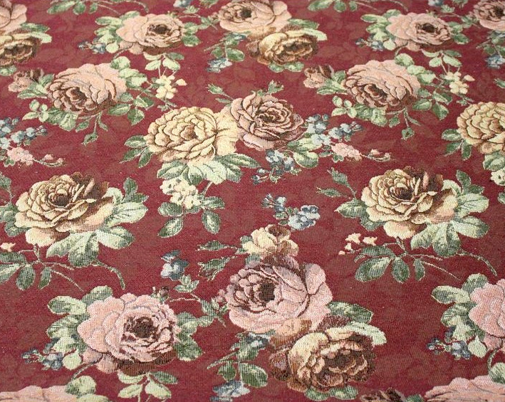 Dekorační/potahová gobelínová látka růže - gold bordo