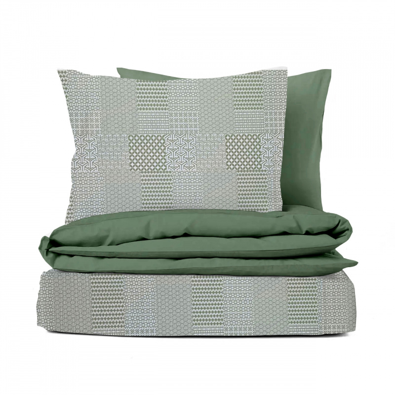 Ervi bavlněné KREPOVÉ povlečení DUO -  Geometrický vzor /olivové