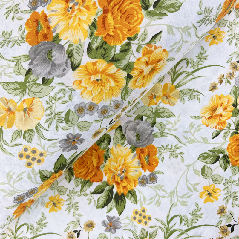 Ervi Bavlněná látka/plátno š.240cm - Žluté a šedé květy - 13025-38, metráž