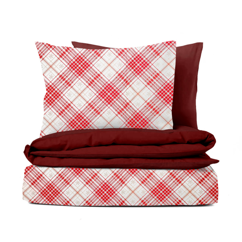 Ervi bavlněné povlečení oboustranné Sněhové vločky káro/bordo