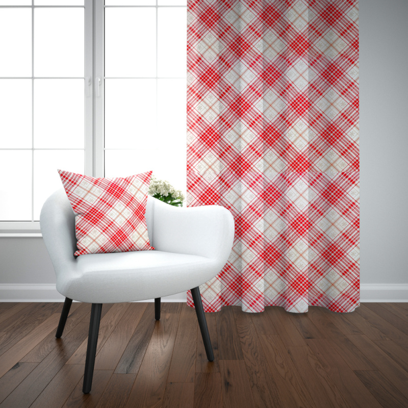 Ervi bavlněný závěs   - Sněhové vločky/káro