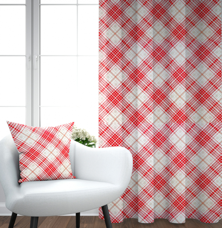 Ervi bavlněný závěs   - Sněhové vločky/káro