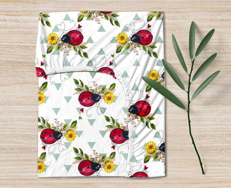 Ervi bavlněné napínací prostěradlo - berušky a slunečnice