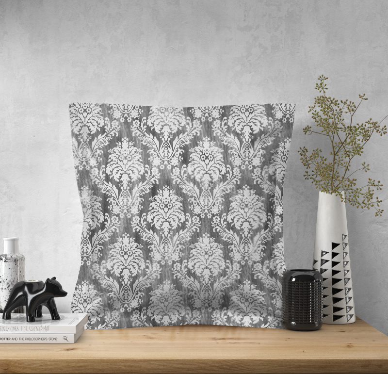 Ervi povlak na polštář bavlněný s lemem - ornament šedý