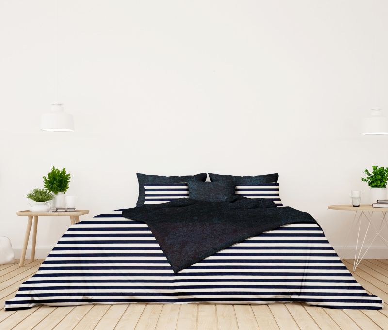 Ervi bavlněné povlečení oboustranné - tmavě modrý pruhy/modré žihané