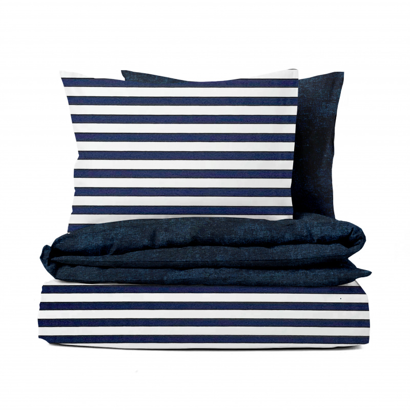 Ervi bavlněné povlečení oboustranné - tmavě modrý pruhy/modré žihané