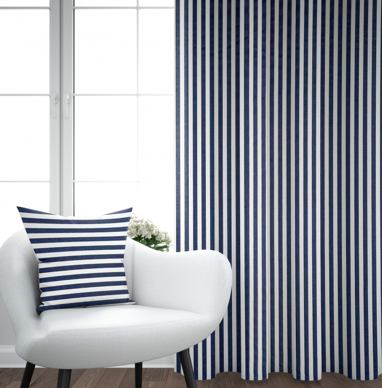 Ervi bavlněný závěs - tmavě modrý svislé pruhy