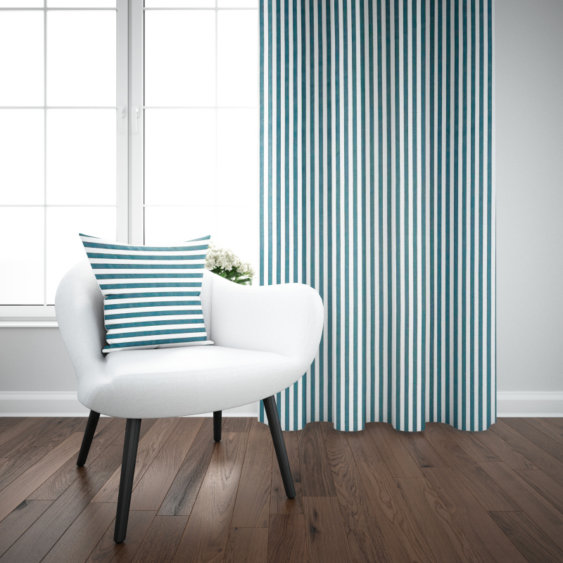 Ervi bavlněný závěs - světle modrý svislé pruhy