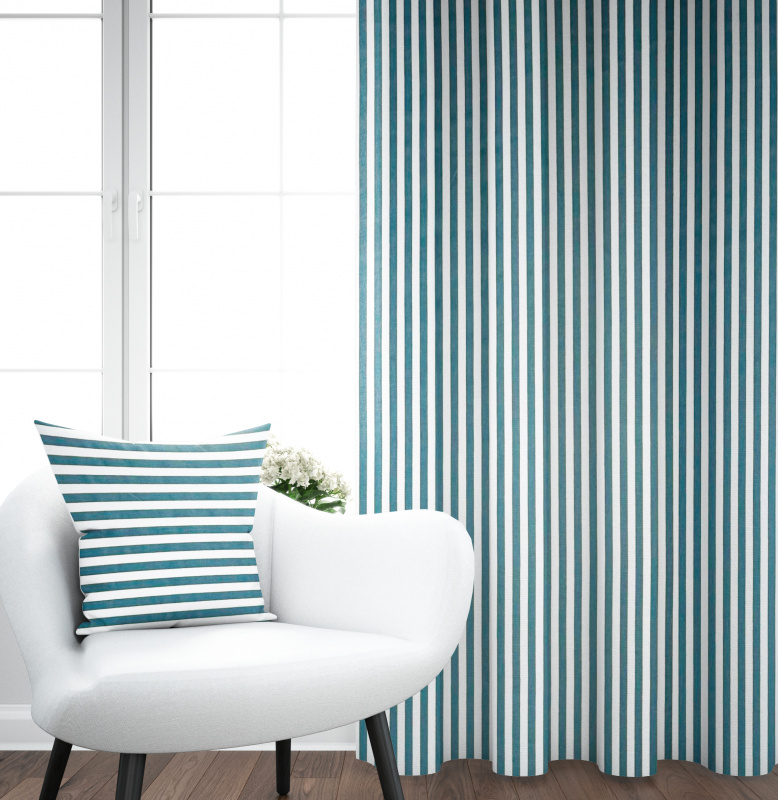 Ervi bavlněný závěs - světle modrý svislé pruhy