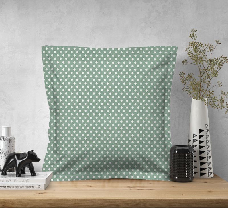 Ervi povlak na polštář bavlněný s lemem - puntíky na zeleném