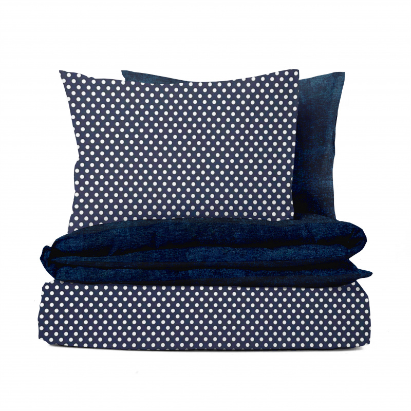 Ervi bavlněné povlečení oboustranné - puntíky na tmavě modrém/modré
