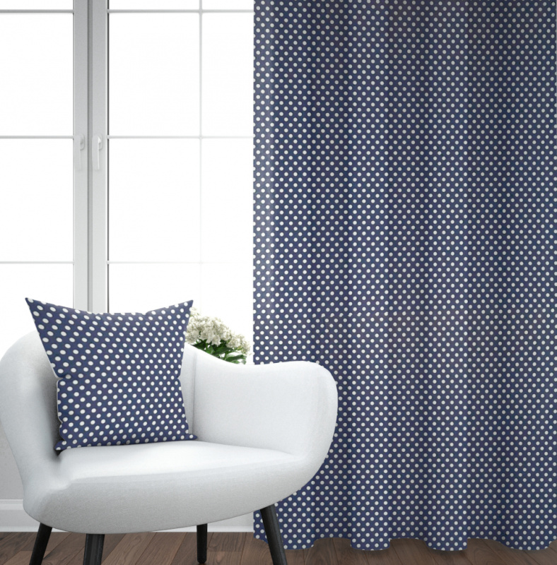 Ervi bavlněný závěs - puntíky na tmavě modrém