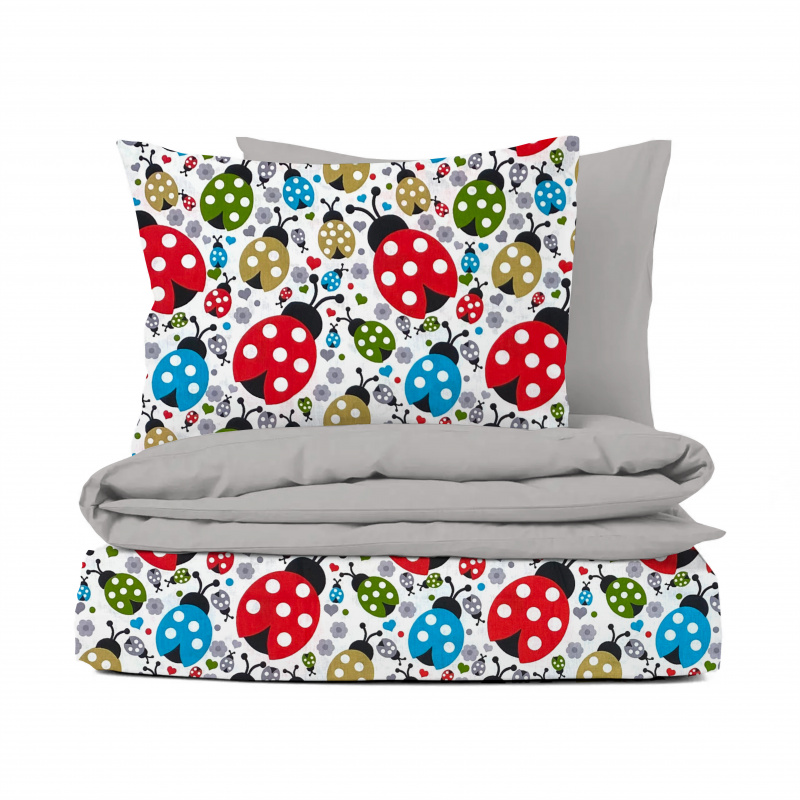 Ervi bavlněné povlečení oboustranné - barevné berušky/šedé