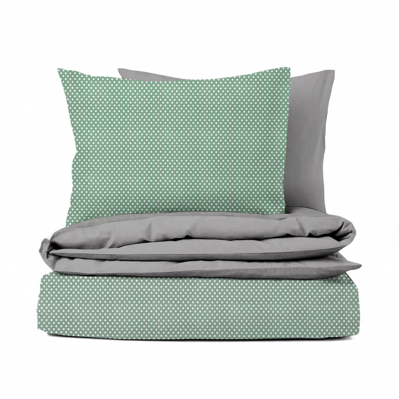 Ervi bavlněné povlečení oboustranné - puntíky na zeleném/šedé