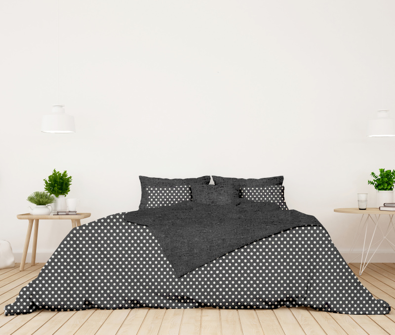 Ervi bavlněné povlečení oboustranné - puntíky na šedém/šedé
