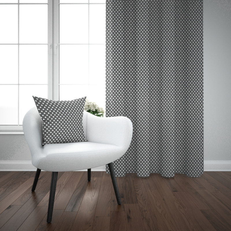 Ervi bavlněný závěs - puntíky na šedém