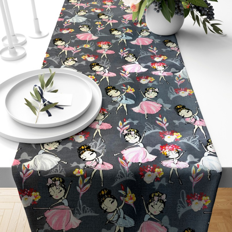 Ervi bavlněný běhoun na stůl - baleríny na šedém