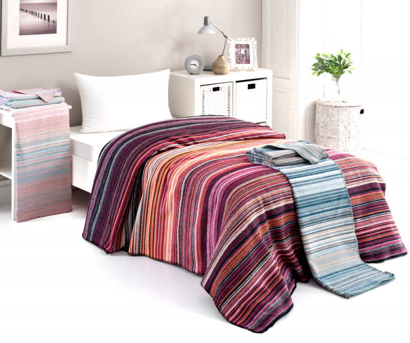 Multifunkční deka-přehoz ERVI 1539A, bavlna - pruhy