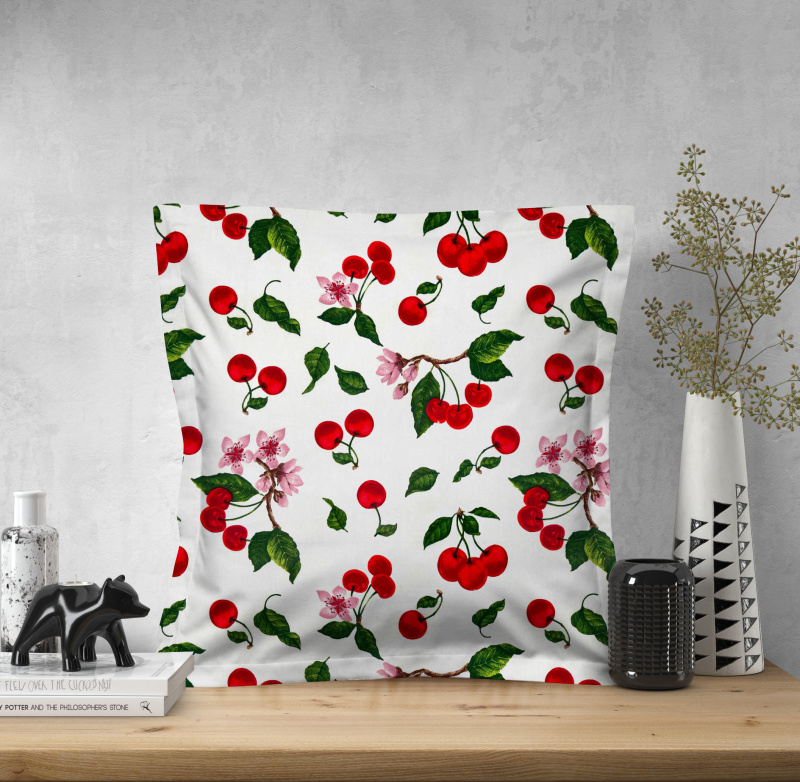 Ervi povlak na polštář bavlněný s lemem - Třešně